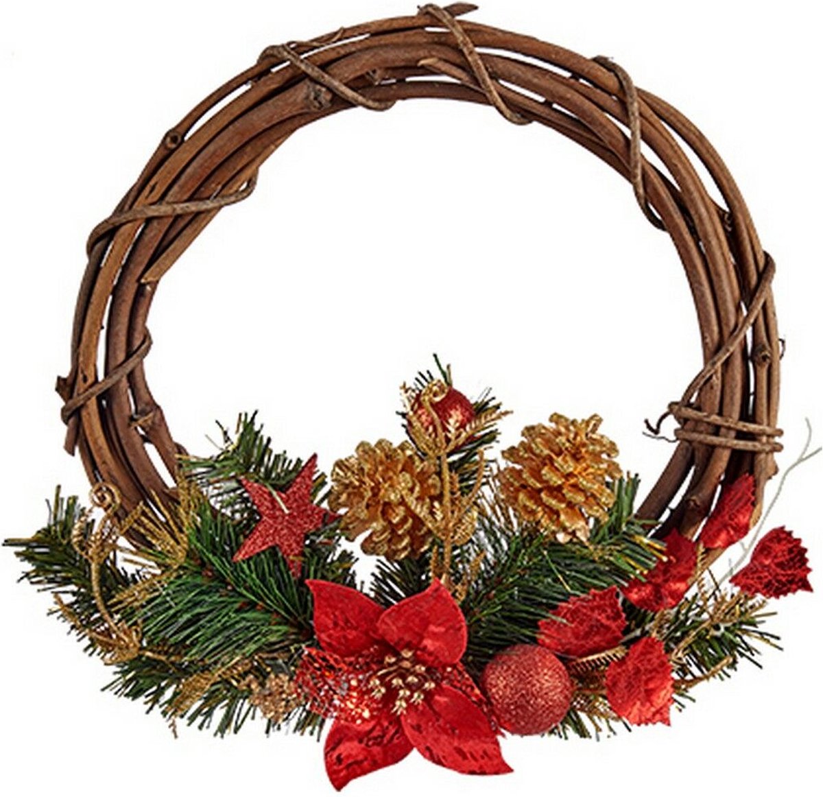 Kerstkroon 30,48 cm Rood Hout Groen Plastic