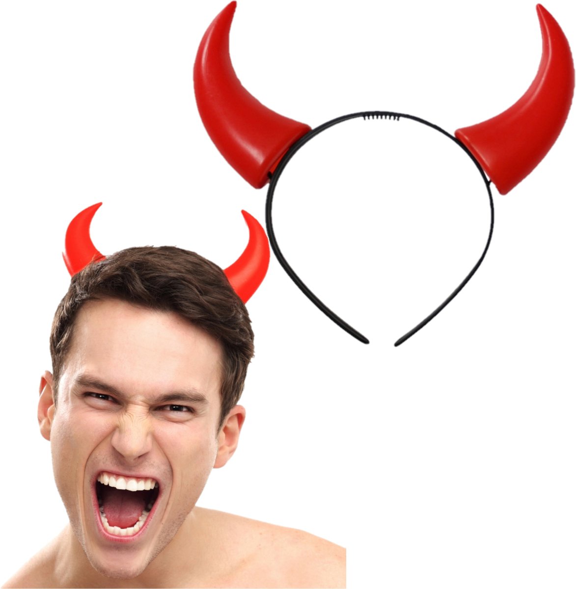 6x stuks halloween duivel hoorntjes diadeem - rood - plastic
