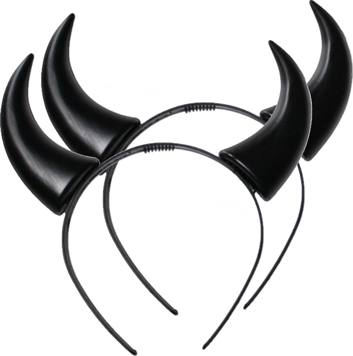 Halloween duivel hoorntjes diadeem - 2 stuks - plastic - zwart