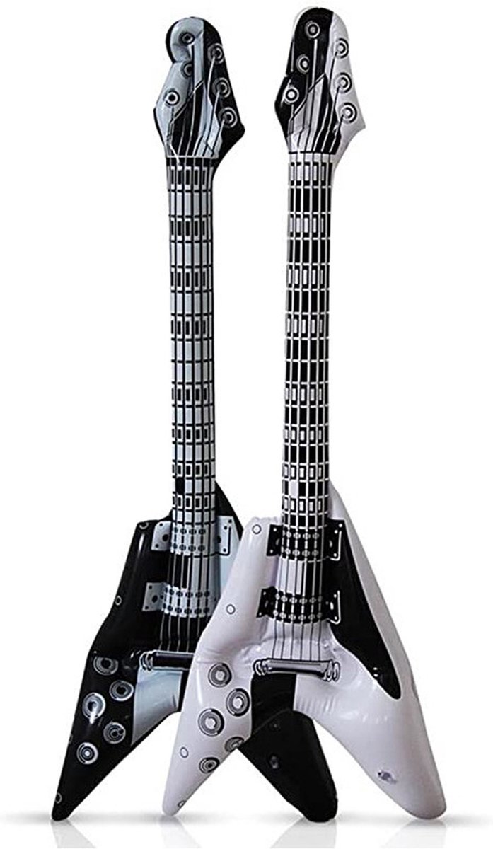   - Opblaas gitaren van 10x stuks - Zwart en wit mix 100 cm lang - Muziekinstrumenten