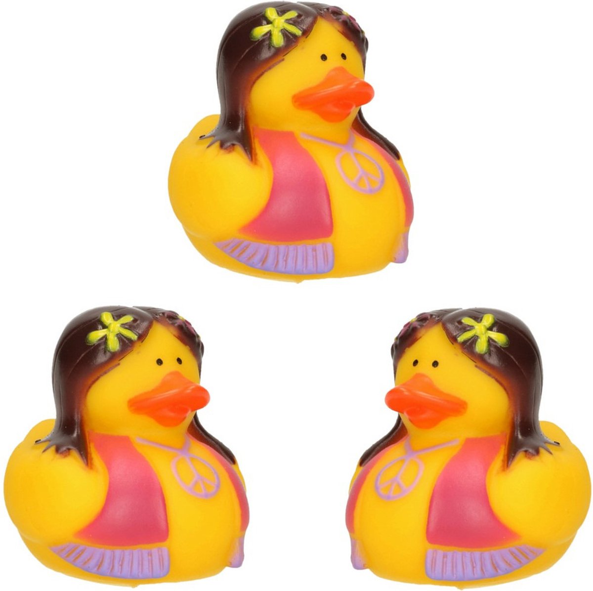 Badeendjes - Flower Power - 6 stuks - hippie - geel - 5 cm