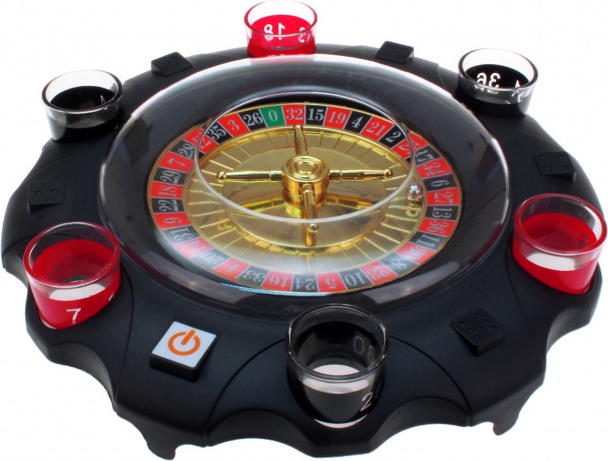 Kruger Roulette drankspel - kunststof - elektrisch wiel - shots - casino spel
