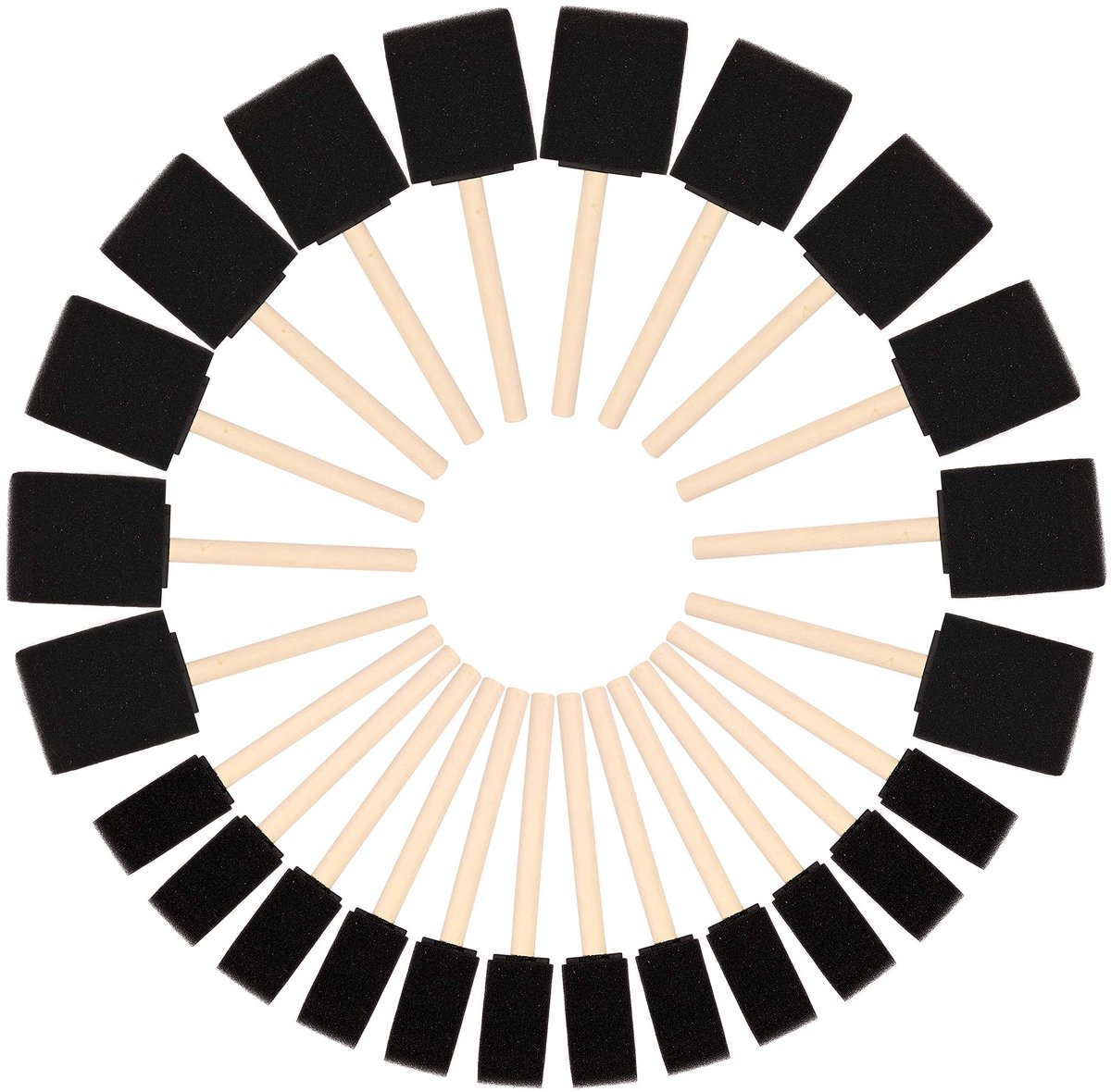 Kurtzy Schuimen Verf Kwasten (24pak) - Twee Maten – Houten Handvat Spons kwasten Set – Verf Gereedschap Voor Acryl, Olie, Stain- en Waterverf – Kunst en Hobby Materiaal Voor Volwassenen