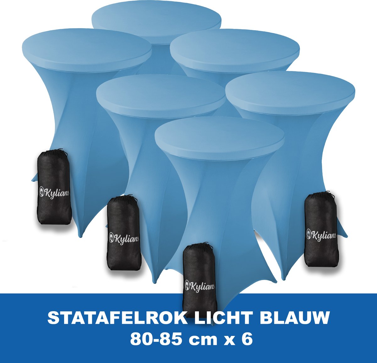 Baby Blauw Statafelhoes - Licht Blauw - 6 stuks – 2 jaar garantie met Opbergtas - ∅ 80-85 x 110 cm - Statafelhoes - Luxe Extra Dikke Stretch Sta Tafelrok voor Statafel – Kras- en Kreukvrije Hoes