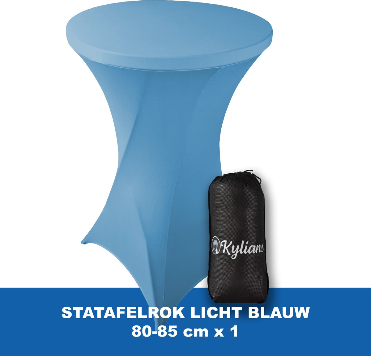 Statafelrok Baby Licht Blauw – 2 jaar garantie met Opbergtas - ∅ 80-85 x 110 cm - Statafelhoes - Luxe Extra Dikke Stretch Sta Tafelrok voor Statafel – Kras- en Kreukvrije Hoes