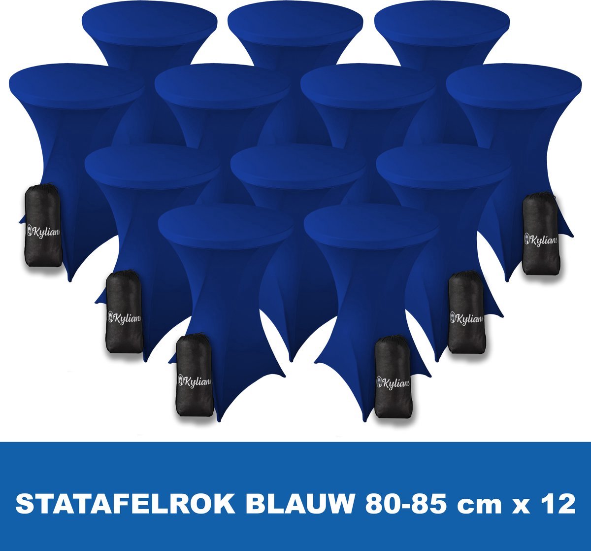Statafelrok Blauw x 12 – 2 jaar garantie met Opbergtas - ∅ 80-85 x 110 cm - Statafelhoes - Luxe Extra Dikke Stretch Sta Tafelrok voor Statafel – Kras- en Kreukvrije Hoes
