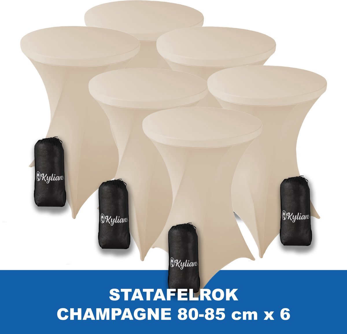 Statafelrok Champagne x 6 – 2 jaar garantie met Opbergtas - ∅ 80-85 x 110 cm - Statafelhoes - Luxe Extra Dikke Stretch Sta Tafelrok voor Statafel – Kras- en Kreukvrije Hoes