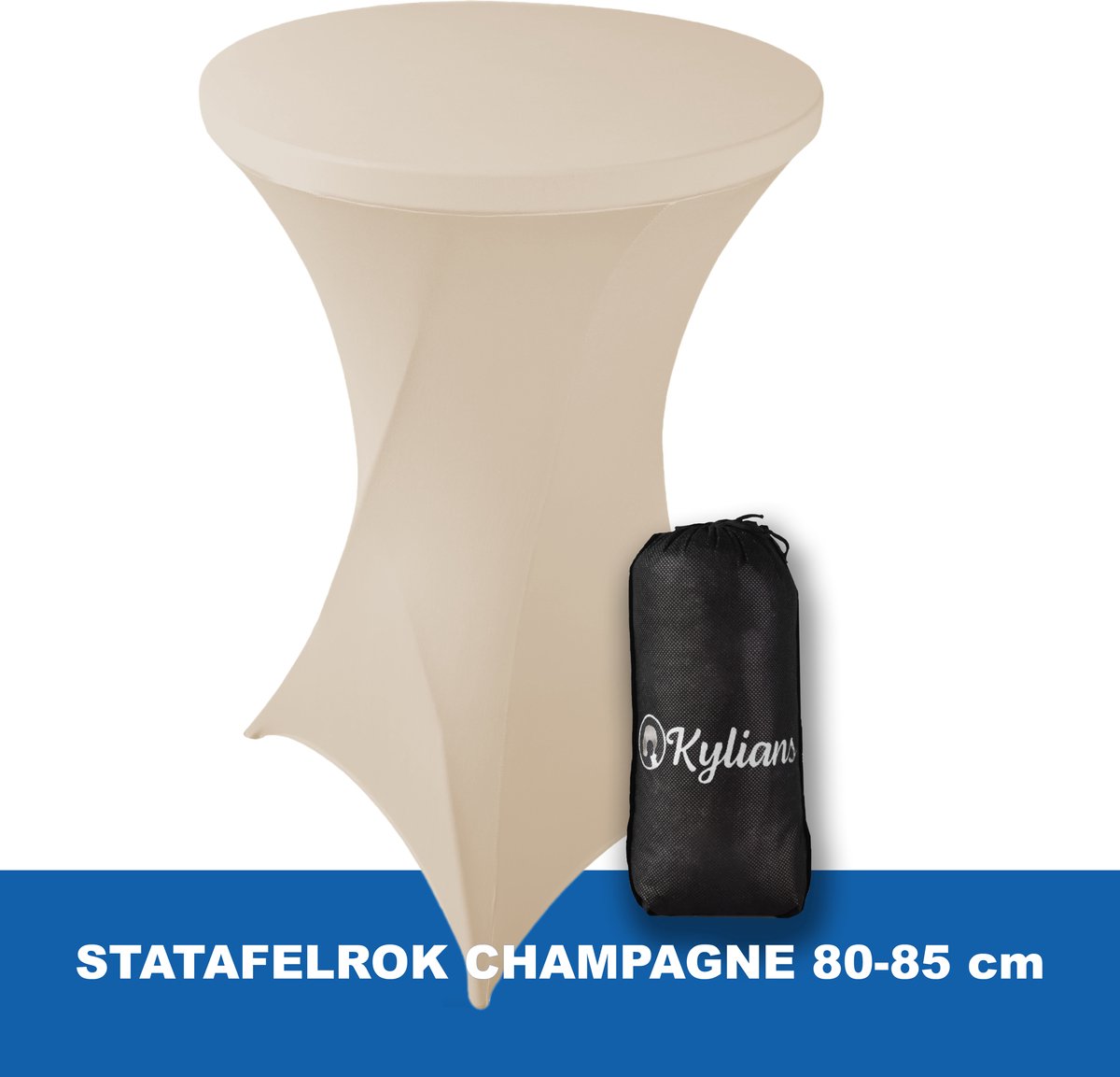 Statafelrok Champagne – 2 jaar garantie met Opbergtas - ∅ 80-85 x 110 cm - Statafelhoes met Draagtas - Luxe Extra Dikke Stretch Sta Tafelrok voor Statafel – Kras- en Kreukvrije Hoes
