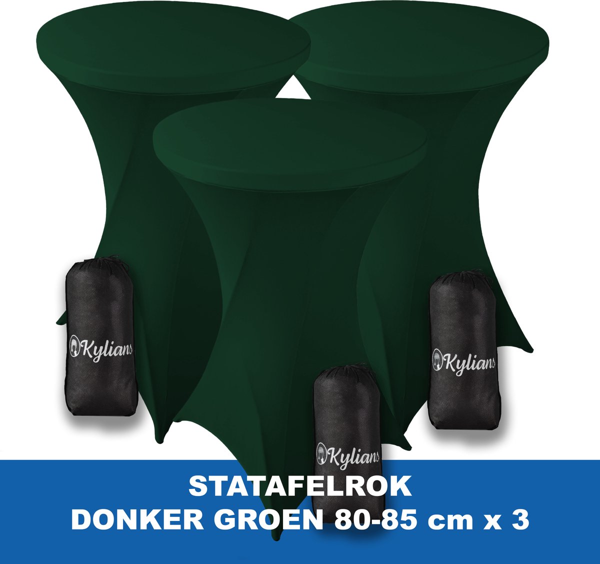 Statafelrok Donker Groen x 3 – 2 jaar garantie met Opbergtas - ∅ 80-85 x 110 cm - Statafelhoes - Luxe Extra Dikke Stretch Sta Tafelrok voor Statafel – Kras- en Kreukvrije Hoes