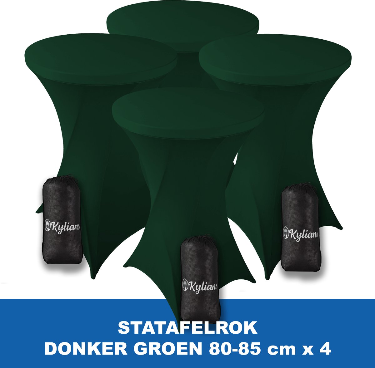 Statafelrok Donker Groen x 4 – 2 jaar garantie met Opbergtas - ∅ 80-85 x 110 cm - Statafelhoes - Luxe Extra Dikke Stretch Sta Tafelrok voor Statafel – Kras- en Kreukvrije Hoes
