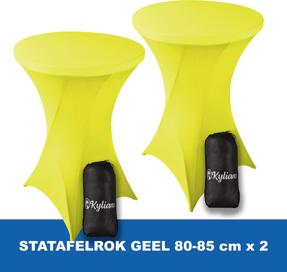 Statafelrok Geel x 2 – 2 jaar garantie met Opbergtas - ∅ 80-85 x 110 cm - Statafelhoes - Luxe Extra Dikke Stretch Sta Tafelrok voor Statafel – Kras- en Kreukvrije Hoes