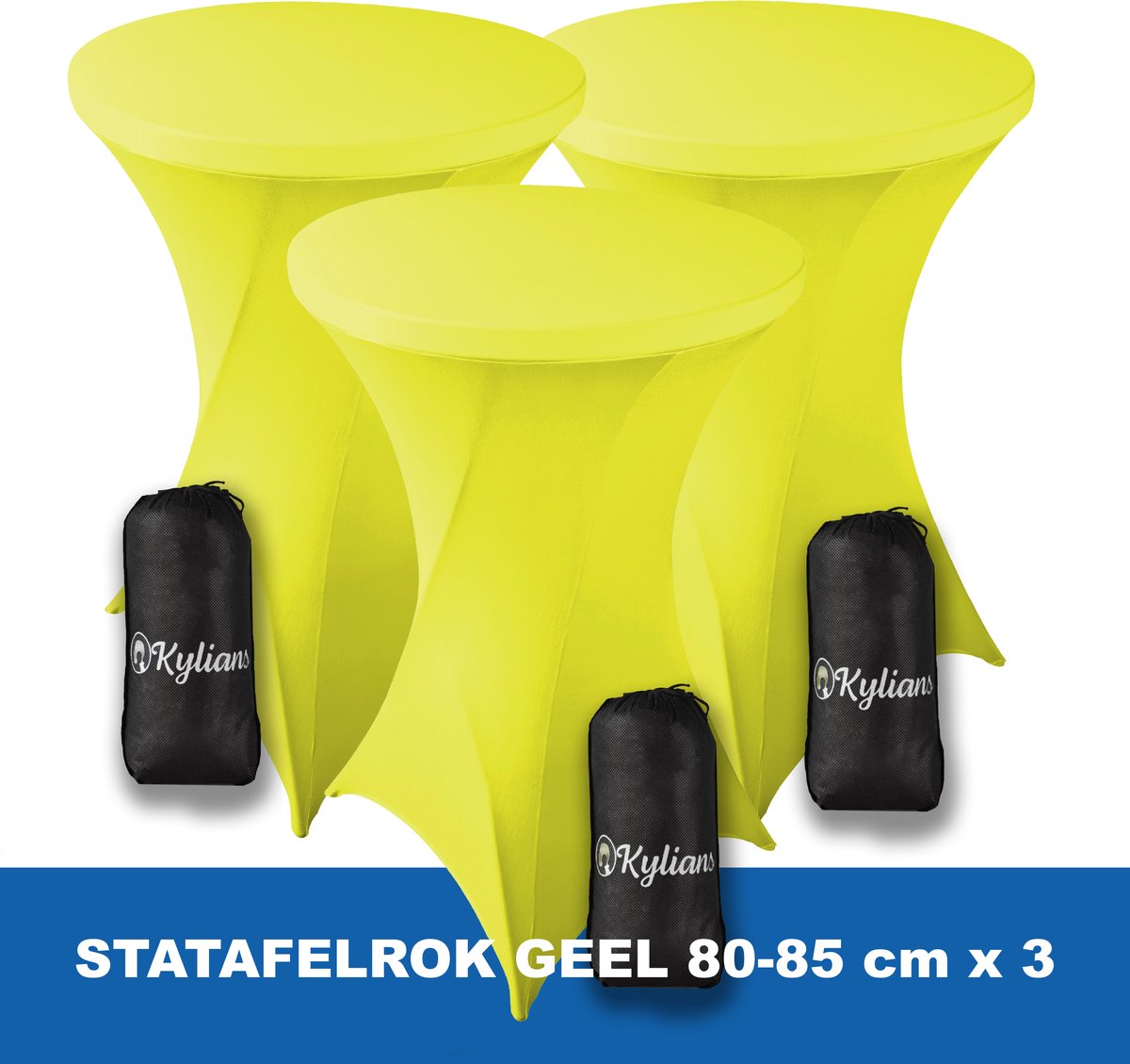 Statafelrok Geel x 3 – 2 jaar garantie met Opbergtas - ∅ 80-85 x 110 cm - Statafelhoes - Luxe Extra Dikke Stretch Sta Tafelrok voor Statafel – Kras- en Kreukvrije Hoes