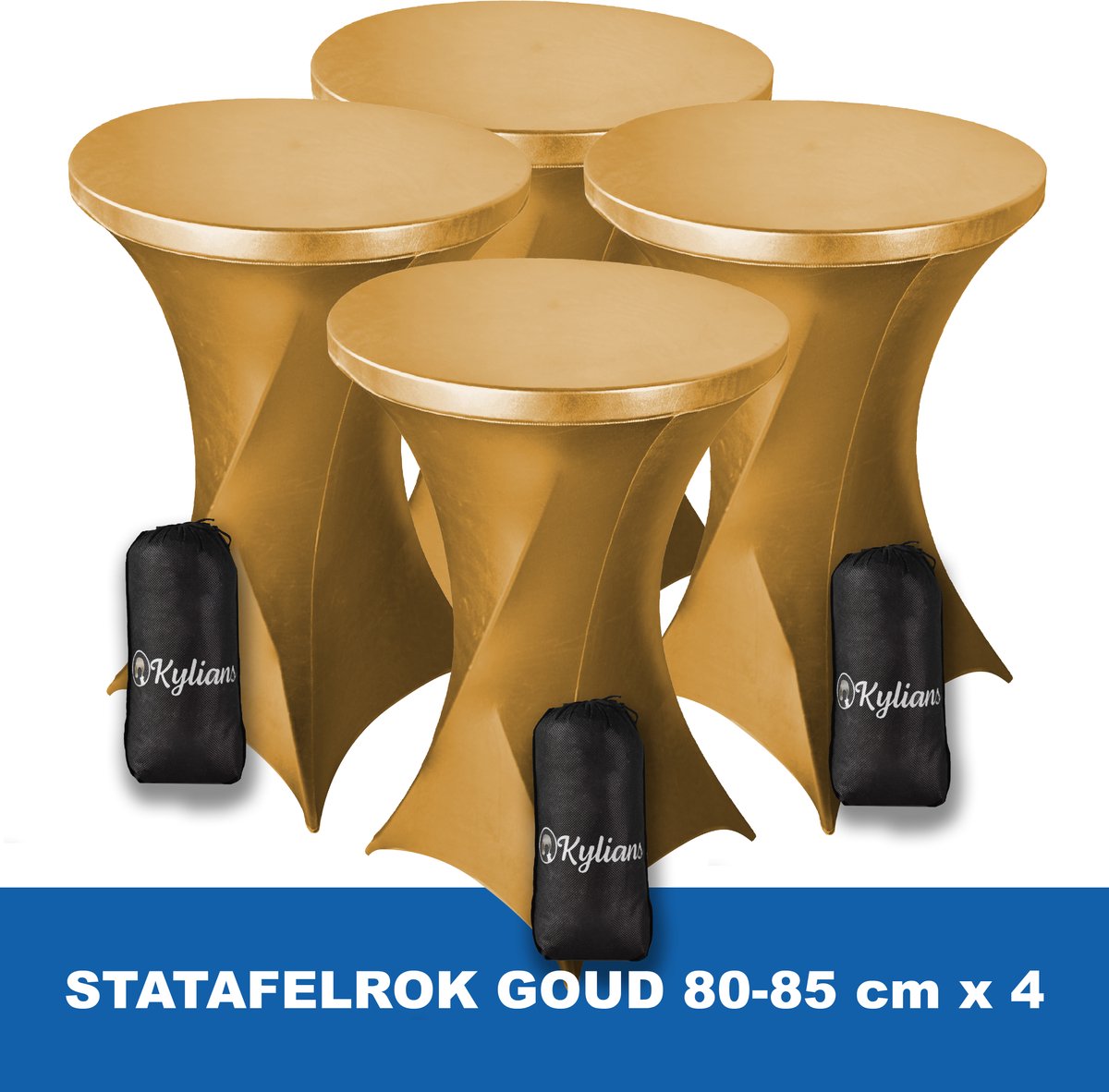 Statafelrok Goud x 4 – 2 jaar garantie met Opbergtas - ∅ 80-85 x 110 cm - Statafelhoes - Luxe Extra Dikke Stretch Sta Tafelrok voor Statafel – Kras- en Kreukvrije Hoes