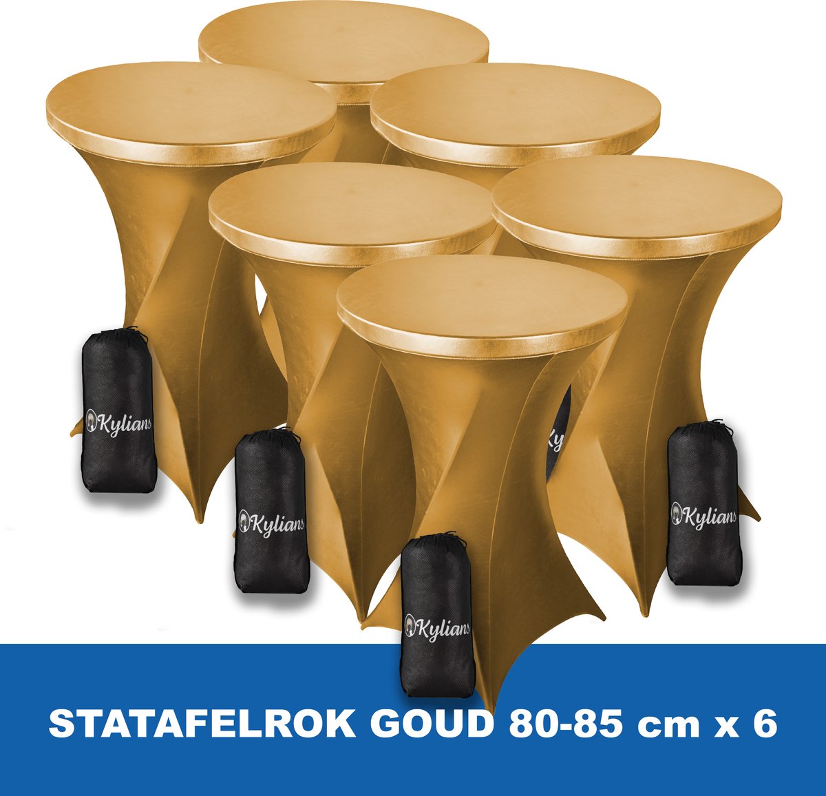 Statafelrok Goud x 6 – 2 jaar garantie met Opbergtas - ∅ 80-85 x 110 cm - Statafelhoes - Luxe Extra Dikke Stretch Sta Tafelrok voor Statafel – Kras- en Kreukvrije Hoes