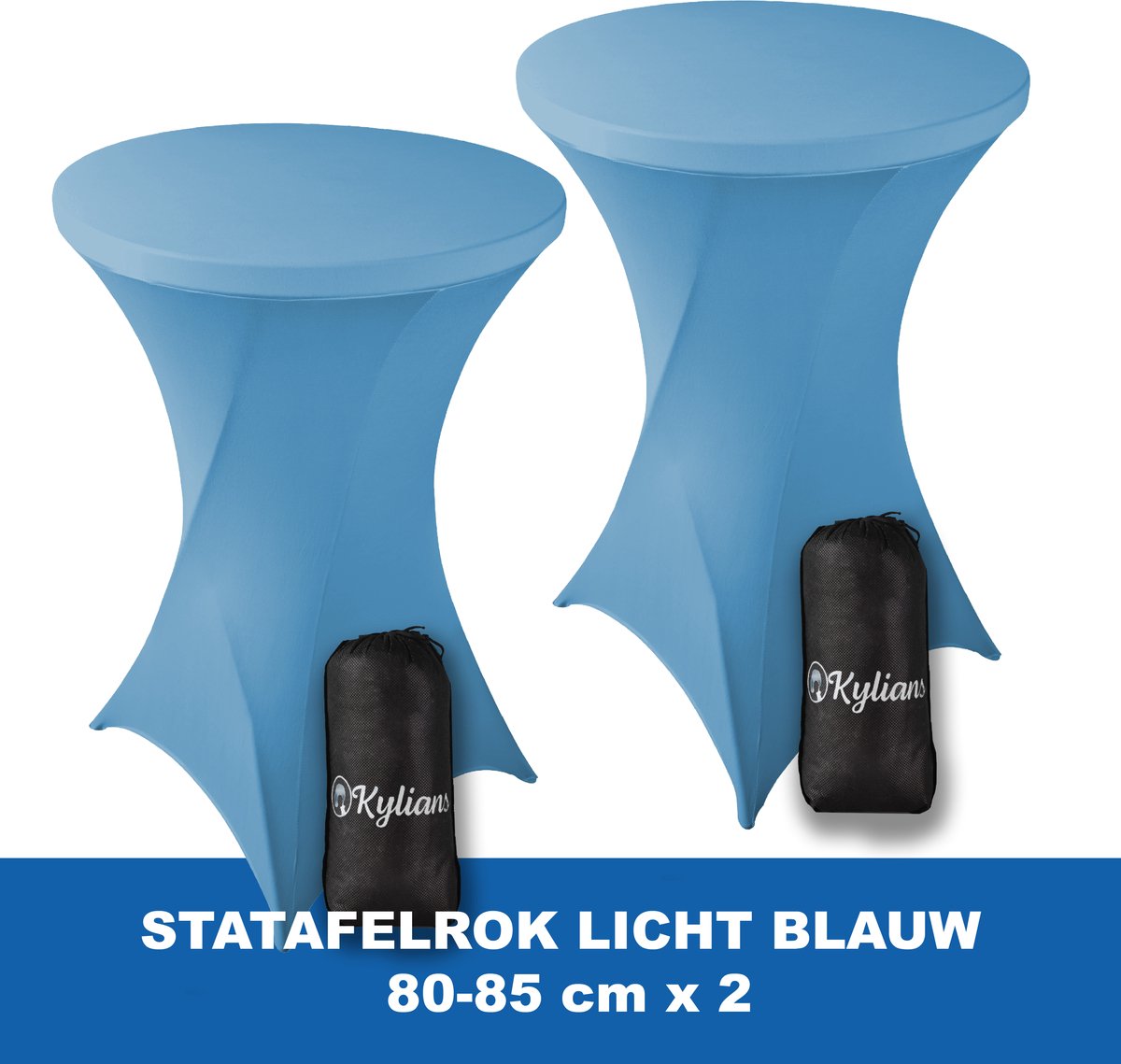 Statafelrok Licht Blauw (Babyblauw) x 2 – 2 jaar garantie met Opbergtas - ∅ 80-85 x 110 cm - Statafelhoes - Luxe Extra Dikke Stretch Sta Tafelrok voor Statafel – Kras- en Kreukvrije Hoes