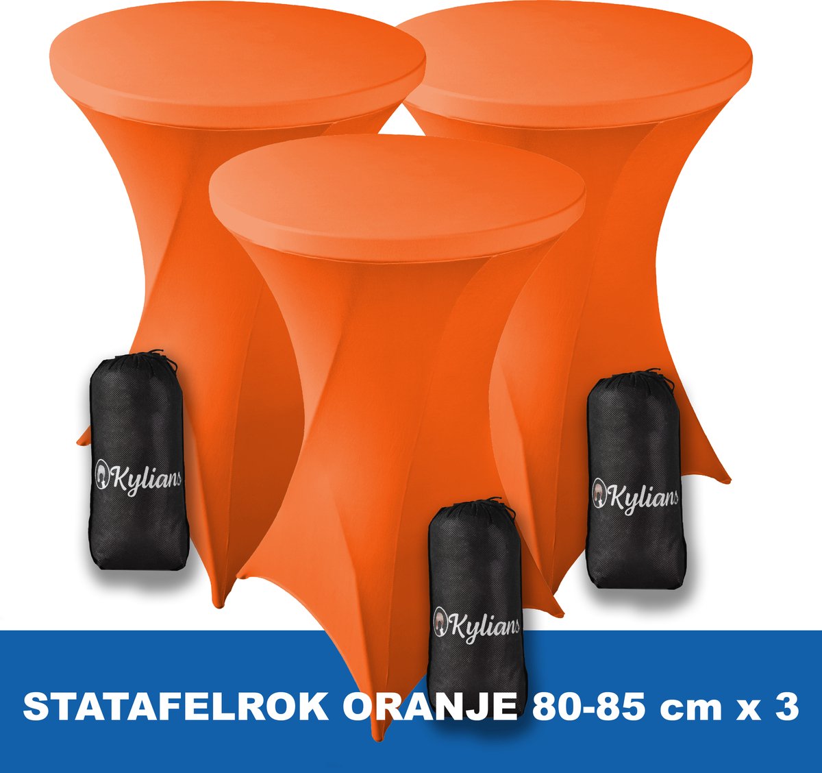Statafelrok Oranje x 3 – 2 jaar garantie met Opbergtas - ∅ 80-85 x 110 cm - Statafelhoes - Luxe Extra Dikke Stretch Sta Tafelrok voor Statafel – Kras- en Kreukvrije Hoes