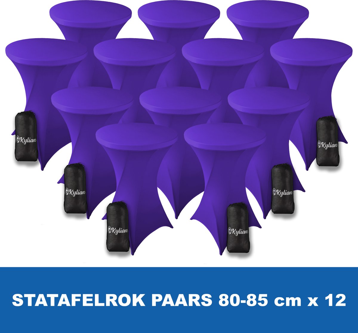 Statafelrok Paars x 12 – 2 jaar garantie met Opbergtas - ∅ 80-85 x 110 cm - Statafelhoes - Luxe Extra Dikke Stretch Sta Tafelrok voor Statafel – Kras- en Kreukvrije Hoes