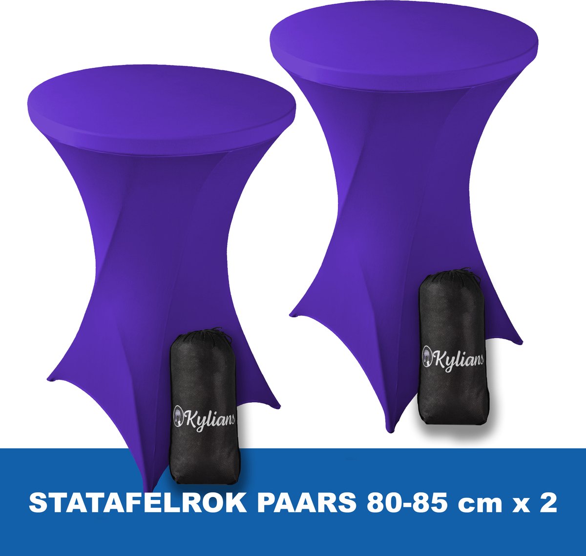 Statafelrok Paars x 2 – 2 jaar garantie met Opbergtas - ∅ 80-85 x 110 cm - Statafelhoes - Luxe Extra Dikke Stretch Sta Tafelrok voor Statafel – Kras- en Kreukvrije Hoes