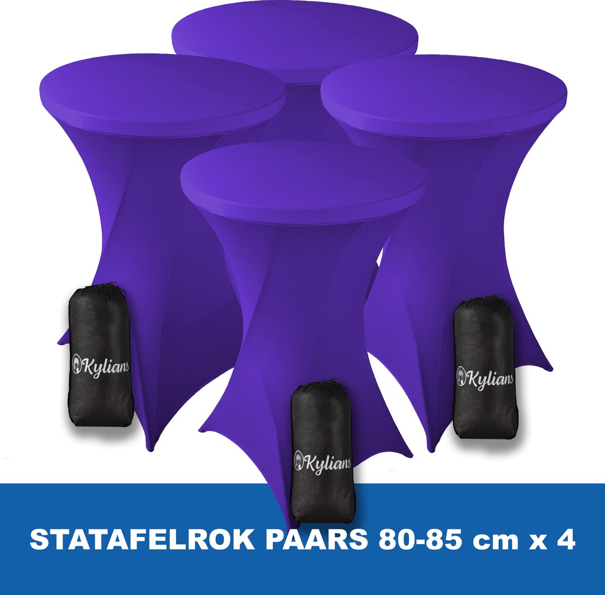 Statafelrok Paars x 4 – 2 jaar garantie met Opbergtas - ∅ 80-85 x 110 cm - Statafelhoes - Luxe Extra Dikke Stretch Sta Tafelrok voor Statafel – Kras- en Kreukvrije Hoes
