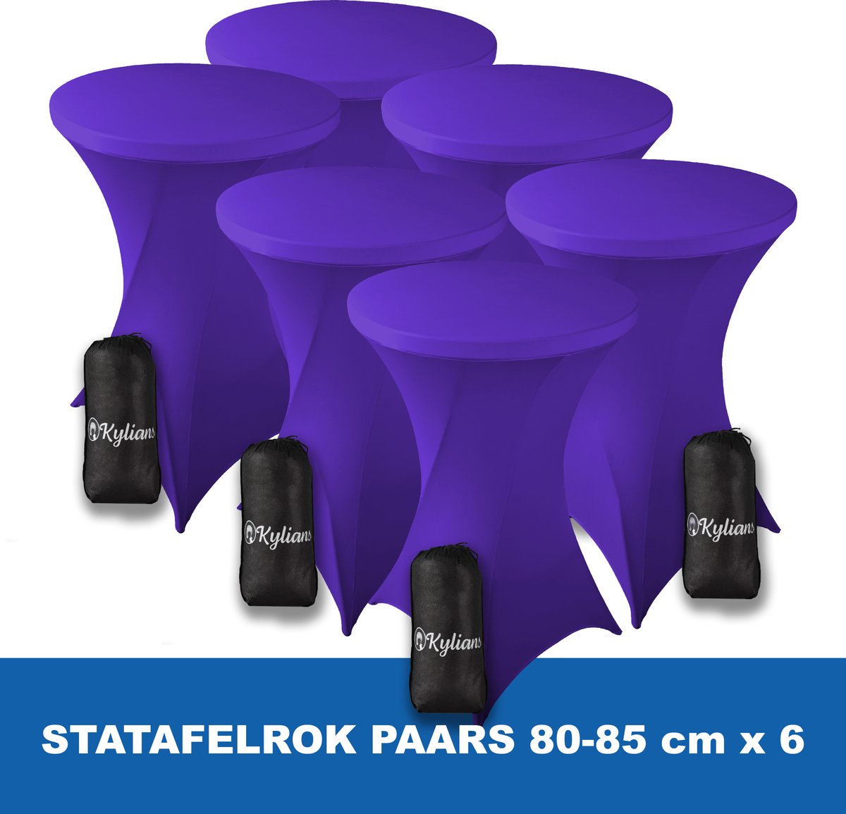 Statafelrok Paars x 6 – 2 jaar garantie met Opbergtas - ∅ 80-85 x 110 cm - Statafelhoes - Luxe Extra Dikke Stretch Sta Tafelrok voor Statafel – Kras- en Kreukvrije Hoes