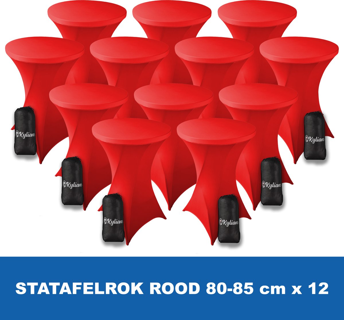Statafelrok Rood x 12 – 2 jaar garantie met Opbergtas - ∅ 80-85 x 110 cm - Statafelhoes - Luxe Extra Dikke Stretch Sta Tafelrok voor Statafel – Kras- en Kreukvrije Hoes
