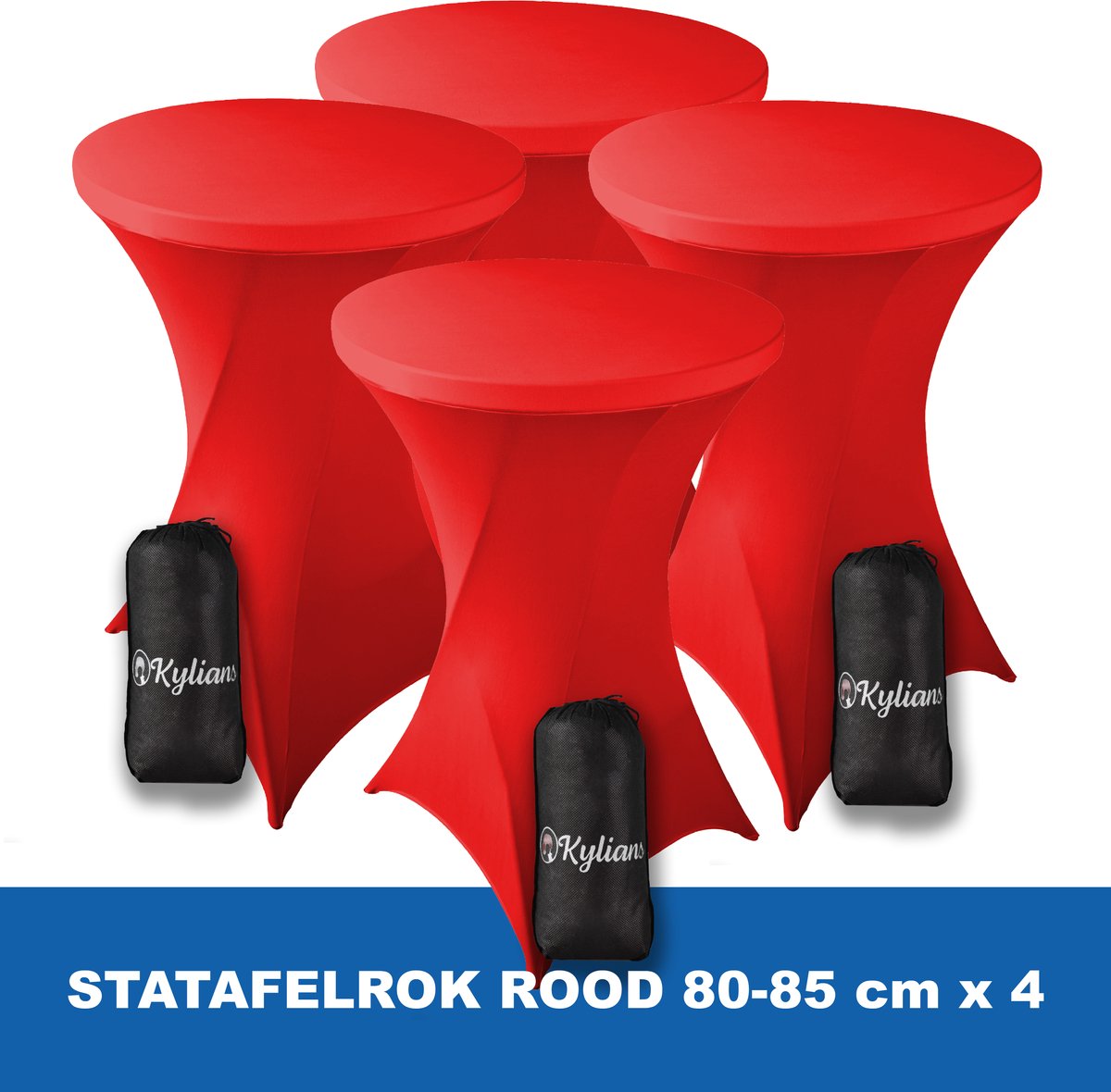 Statafelrok Rood x 4 – 2 jaar garantie met Opbergtas - ∅ 80-85 x 110 cm - Statafelhoes - Luxe Extra Dikke Stretch Sta Tafelrok voor Statafel – Kras- en Kreukvrije Hoes