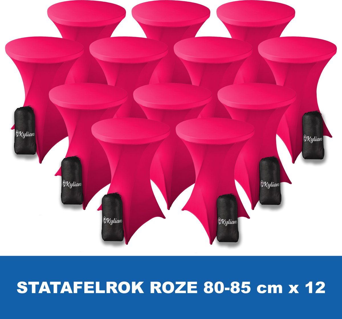Statafelrok Roze x 12 – 2 jaar garantie met Opbergtas - ∅ 80-85 x 110 cm - Statafelhoes - Luxe Extra Dikke Stretch Sta Tafelrok voor Statafel – Kras- en Kreukvrije Hoes