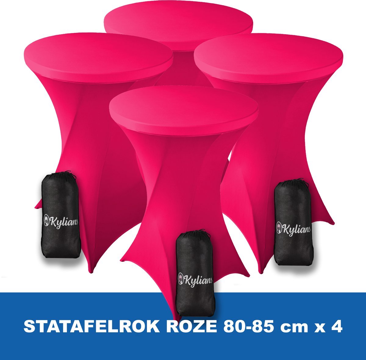 Statafelrok Roze x 4 – 2 jaar garantie met Opbergtas - ∅ 80-85 x 110 cm - Statafelhoes - Luxe Extra Dikke Stretch Sta Tafelrok voor Statafel – Kras- en Kreukvrije Hoes