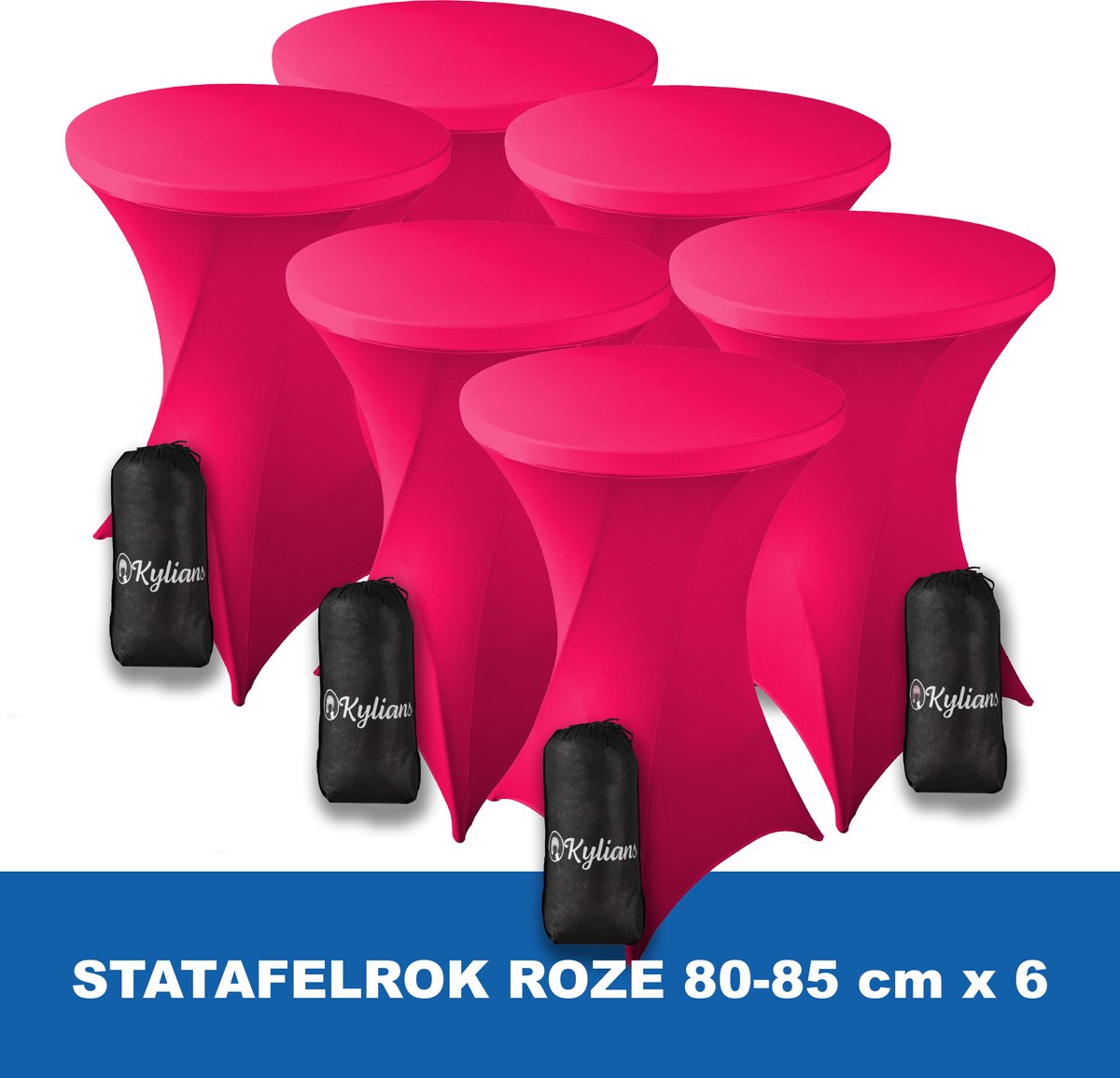 Statafelrok Roze x 6 – 2 jaar garantie met Opbergtas - ∅ 80-85 x 110 cm - Statafelhoes - Luxe Extra Dikke Stretch Sta Tafelrok voor Statafel – Kras- en Kreukvrije Hoes