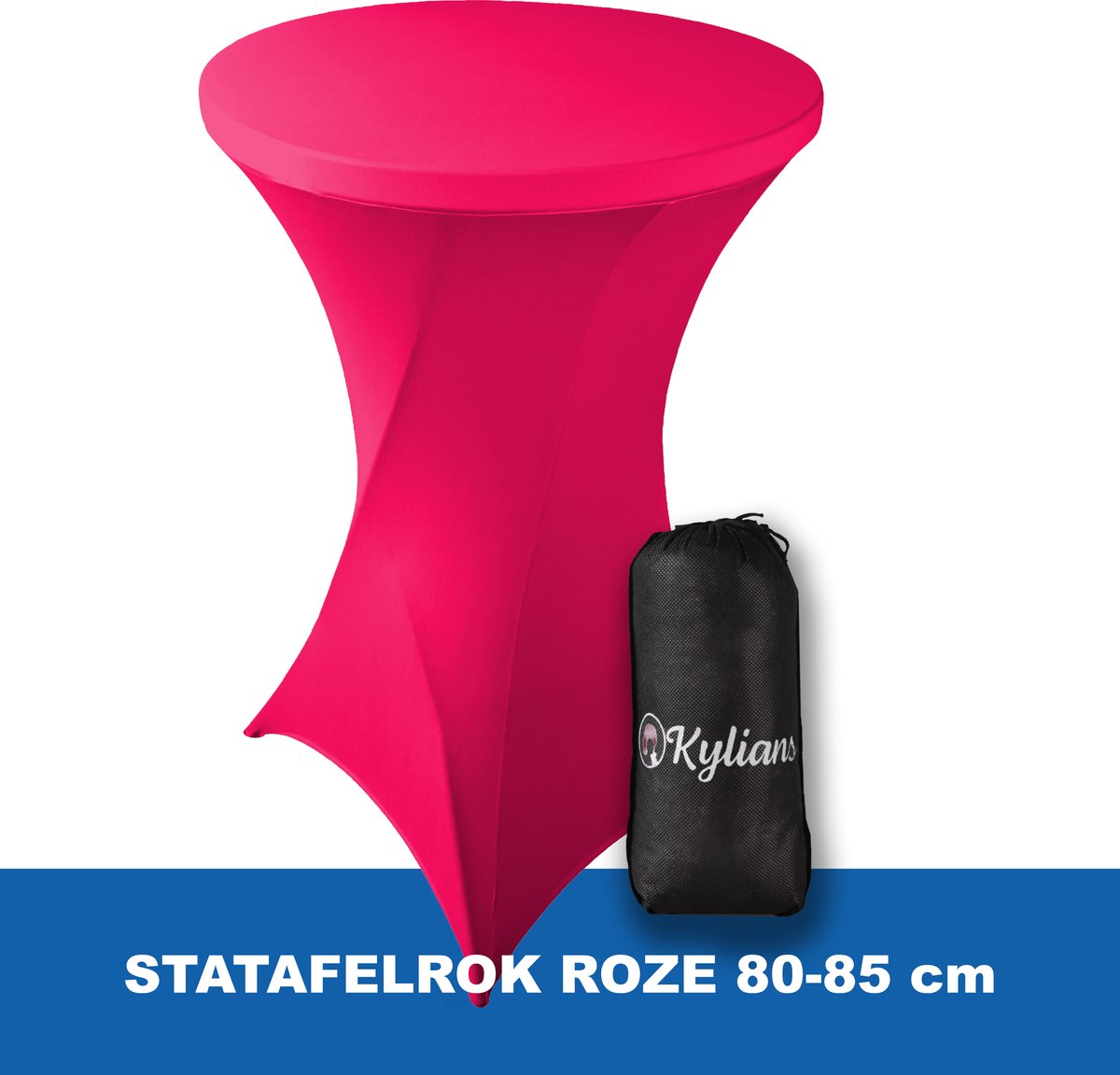 Statafelrok Roze – 2 jaar garantie met Opbergtas - ∅ 80-85 x 110 cm - Statafelhoes - Luxe Extra Dikke Stretch Sta Tafelrok voor Statafel – Kras- en Kreukvrije Hoes