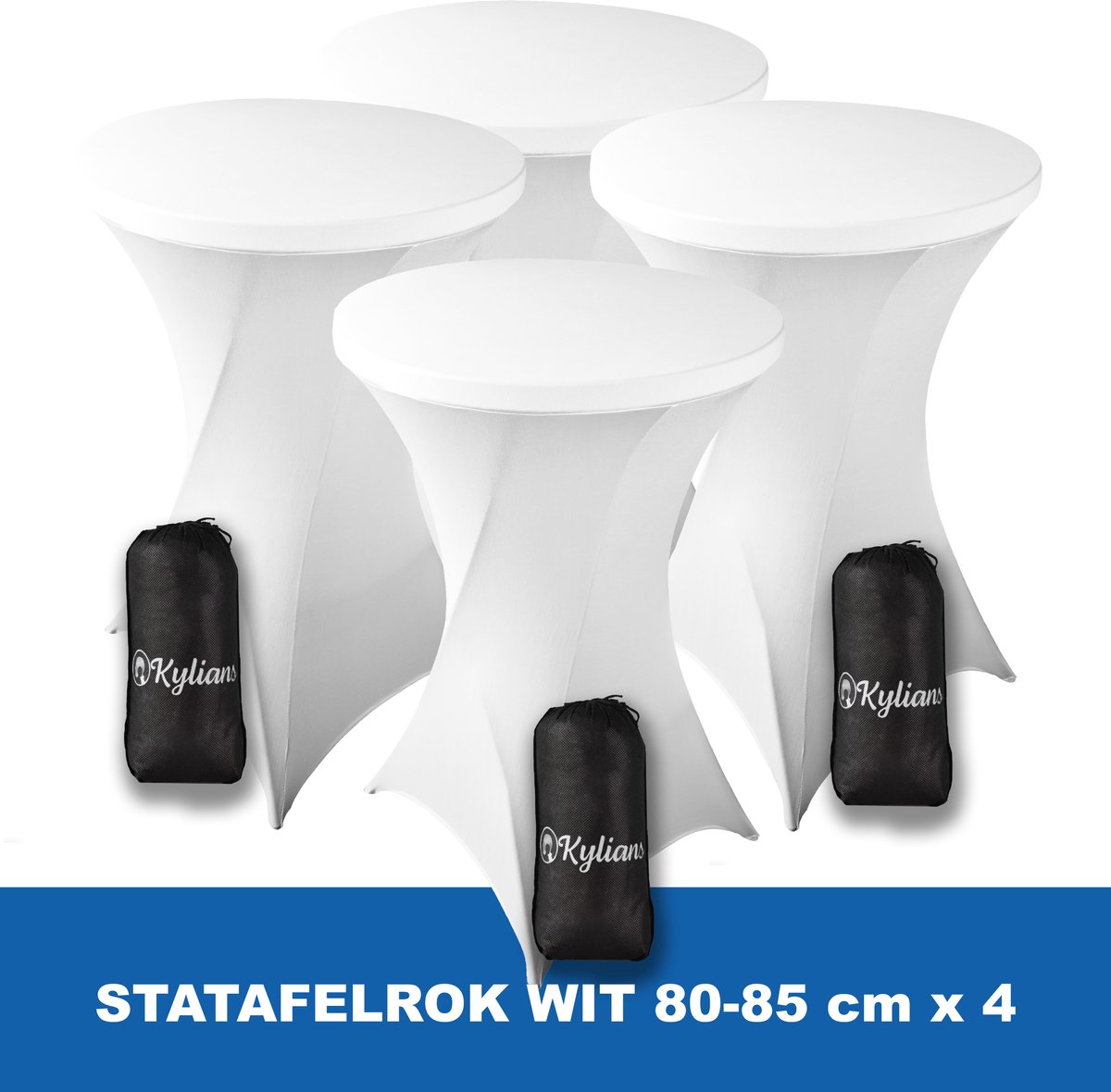 Statafelrok Wit x 4 – 2 jaar garantie met Opbergtas - ∅ 80-85 x 110 cm - Statafelhoes - Luxe Extra Dikke Stretch Sta Tafelrok voor Statafel – Kras- en Kreukvrije Hoes