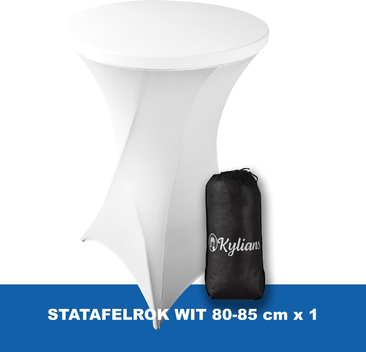 Statafelrok Wit – 2 jaar garantie met Opbergtas - ∅ 80-85 x 110 cm - Statafelhoes - Luxe Extra Dikke Stretch Sta Tafelrok voor Statafel – Kras- en Kreukvrije Hoes - Kylians