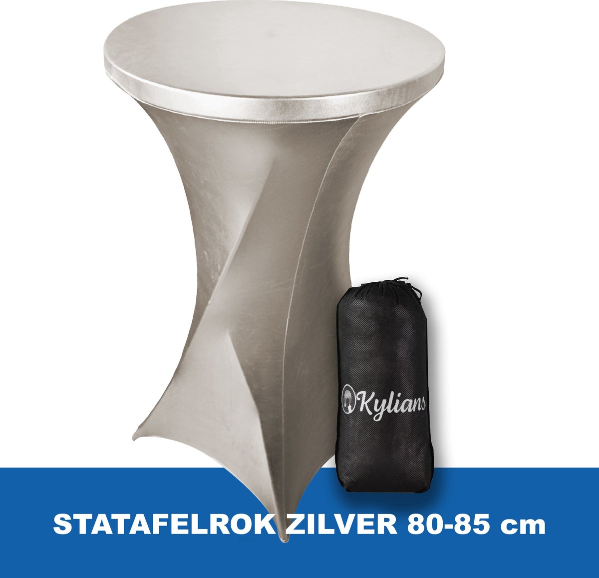 Statafelrok Zilver – 2 jaar garantie met Opbergtas - ∅ 80-85 x 110 cm - Statafelhoes - Luxe Extra Dikke Stretch Sta Tafelrok voor Statafel – Kras- en Kreukvrije Hoes