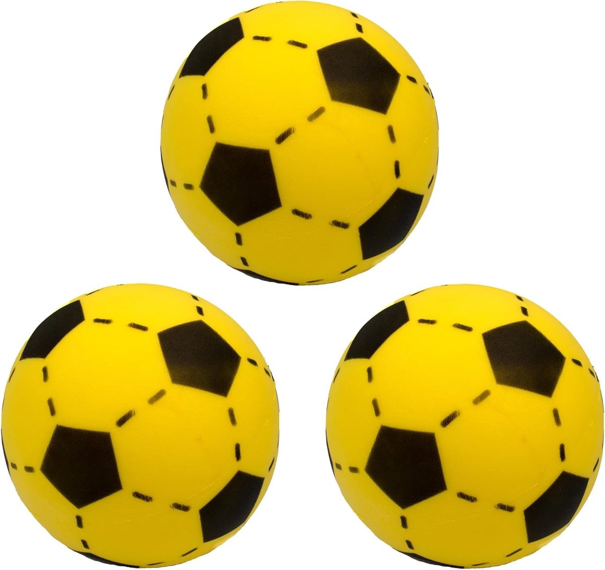   - 3 x Voetbal Zacht foam - 20cm - geel - schuimrubber