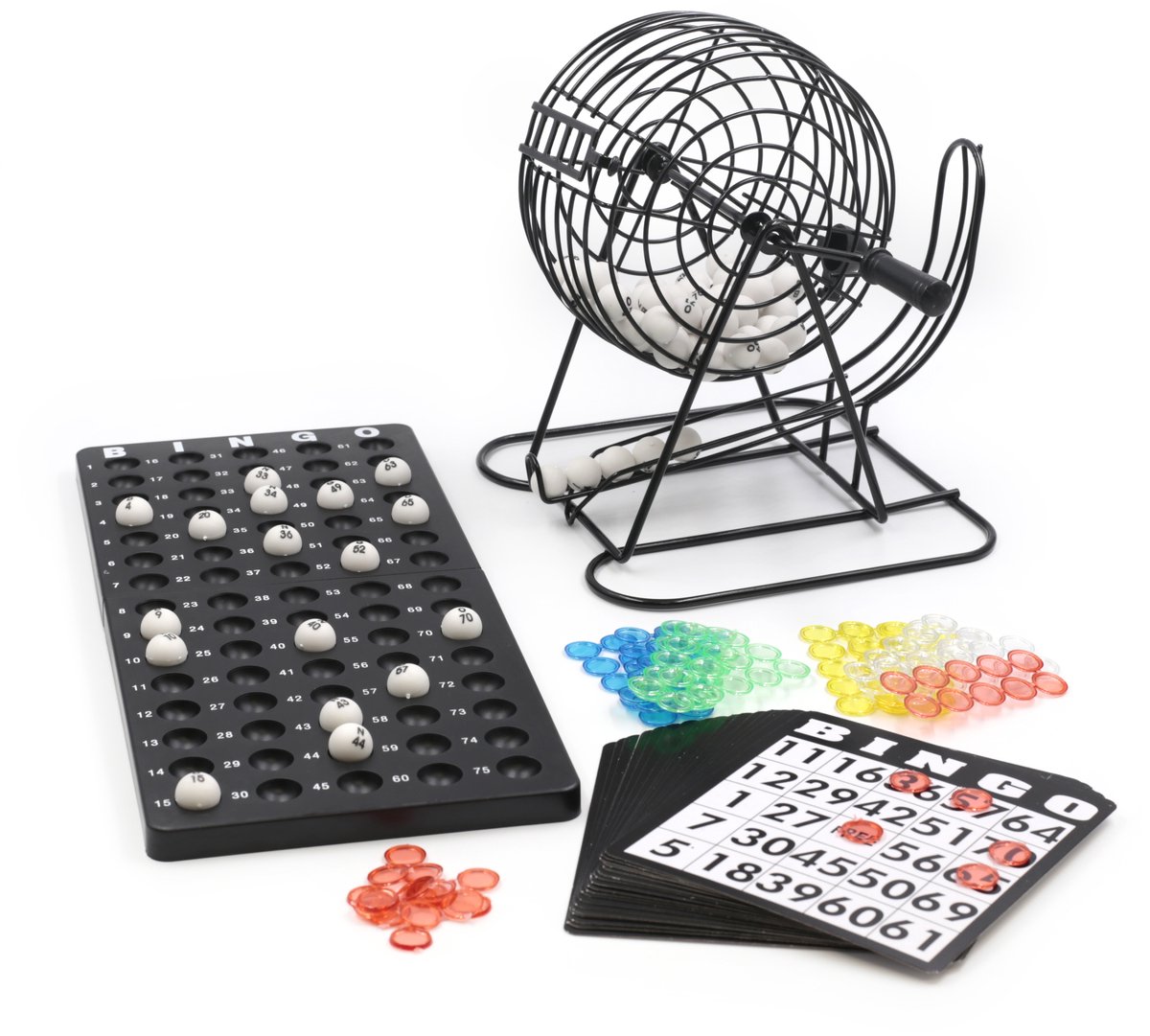 Kyto Bingo Basic 2026 - 75 Bingoballen, 2 bodemplaten met nummers, 18 kartonnen kaarten met nummers, 150 speelchips - Bingospel Kind & Volwassene