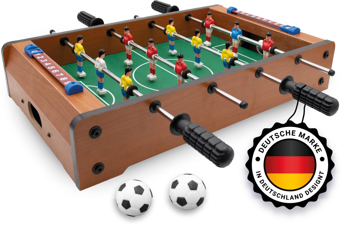   Mini  spel voor kinderen en volwassenen - kleine voetbaltafel, tafelvoetbal 51x31x10 cm, van hout, incl. 2 voetbalballen.