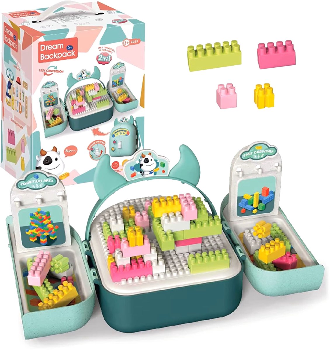 Kywy Toys – 2-in-1 Blokken Koffer – Bouwblokken Speelgoed voor Kinderen – Speeltafel & Opbergruimte – Montessori Bouwspeelgoed – Rollenspel voor Peuters – Perfect Cadeau voor Verjaardag of Sinterklaas – Thuis & Onderweg