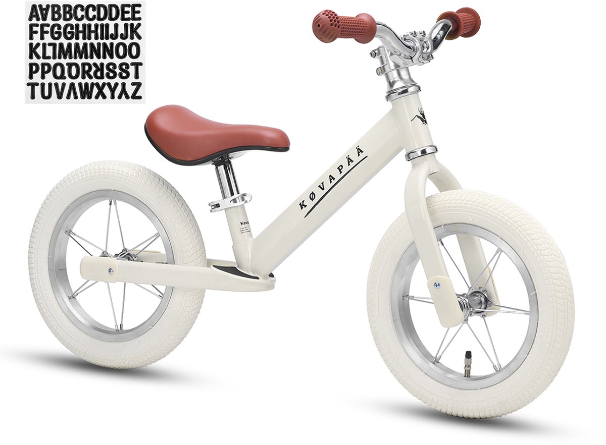 Køvapää Loopfiets - Met Naamsticker - Luchtbanden - Vanaf 2 jaar - Met Naamsticker - 12 inch - Beige