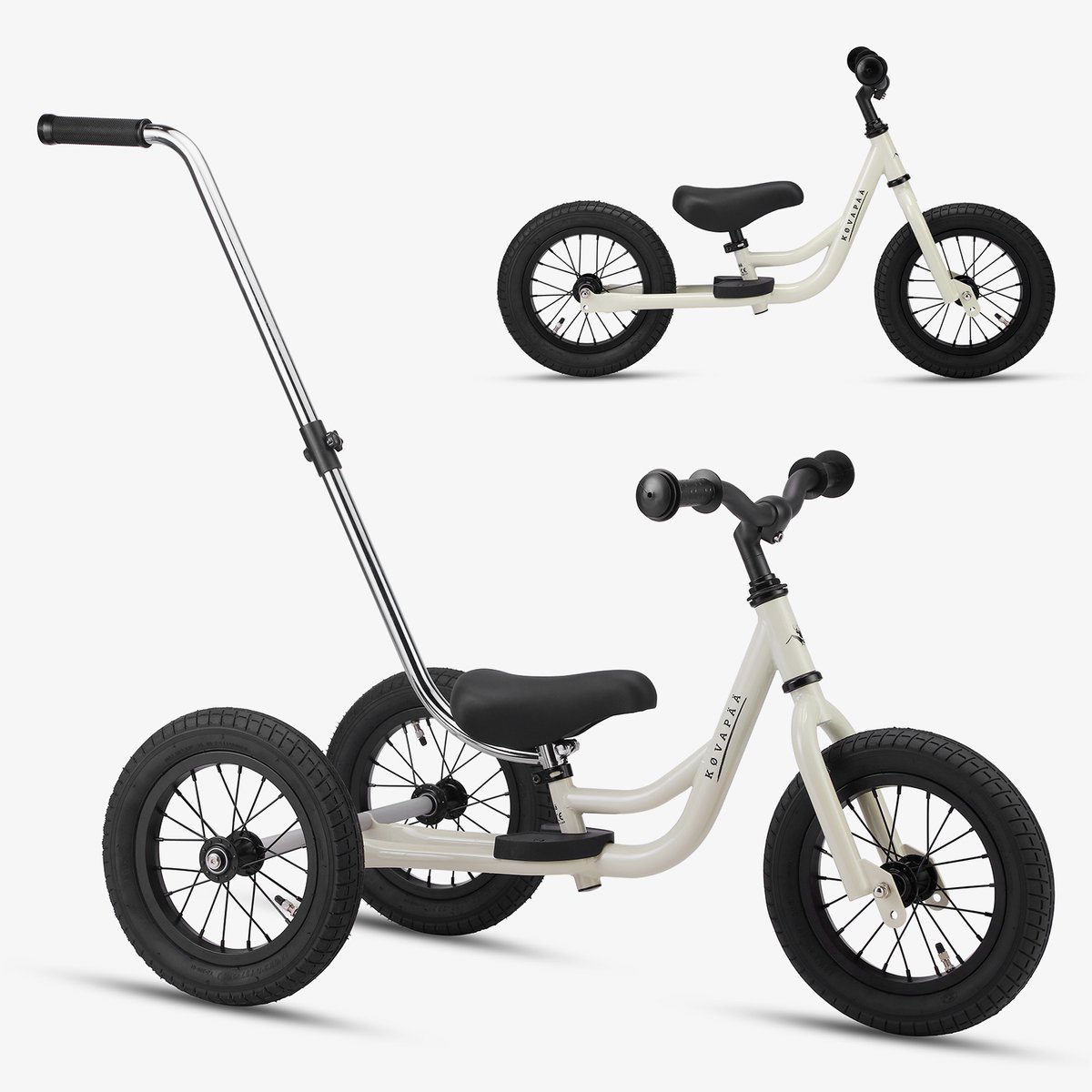 Køvapää Trike - 2 in 1 Loopfiets - 1.5 t/m 4 jaar - Met Naamsticker - 12 inch – Loopfiets - Krijt grijs