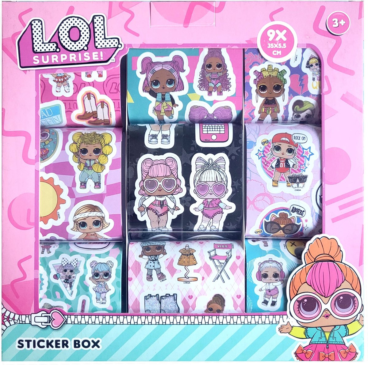 L.O.L. Suprise Stickerbox - 9 rolletjes van 35 x 5,5 cm - Stickers - knutselen