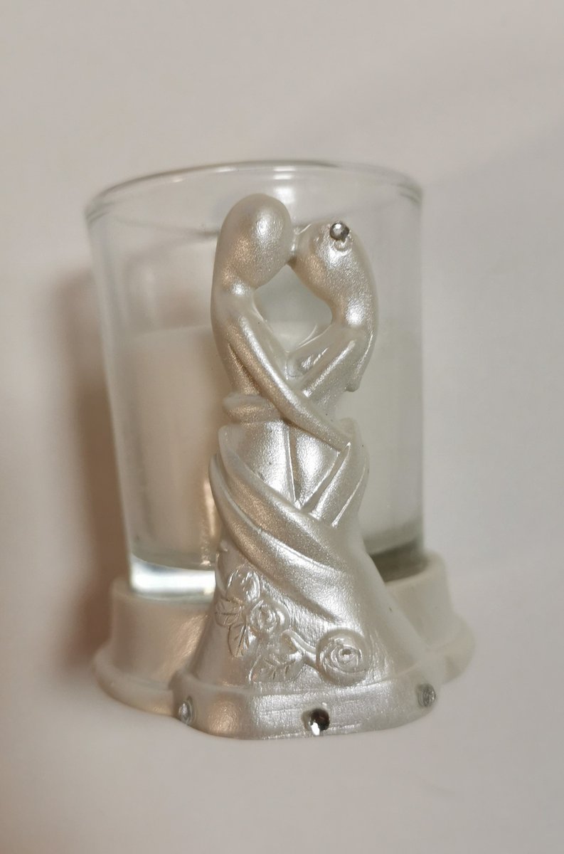 10 bruidspaartjes met kaarsje in glas als uitdeelbedankje bij trouwen