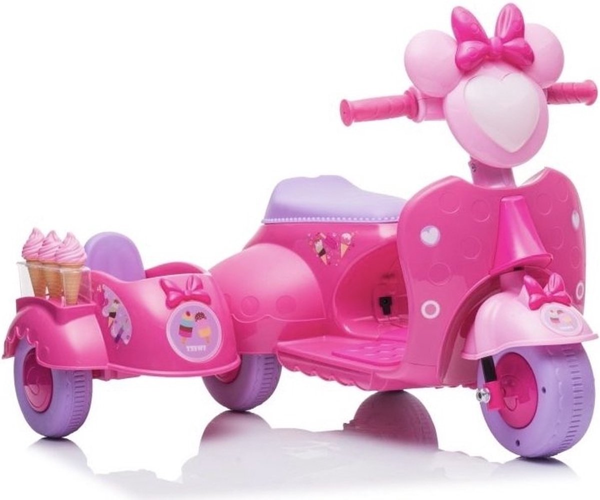 Kinder scooter - roze - met zijspan - elektrisch - max. 30kg