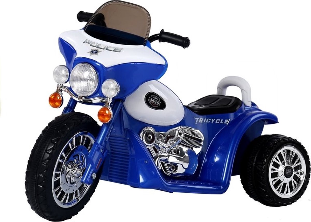 Elektrische politie chopper - trike - motor voor kinderen tot 25kg max 1-3 km/h blauw - kids motor - kindermotor - politiemotor