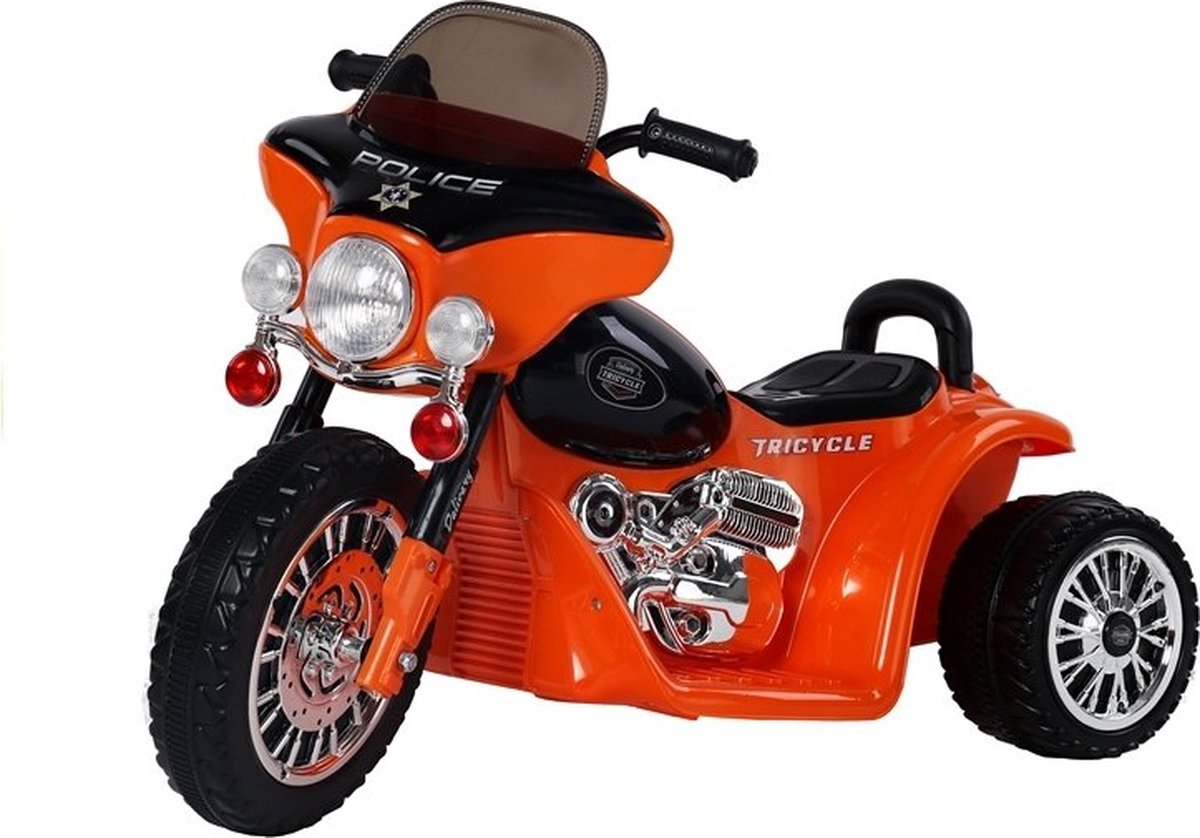 Elektrische politie chopper - trike - motor voor kinderen tot 25kg max 1-3 km/h oranje - kids motor - kindermotor - politiemotor