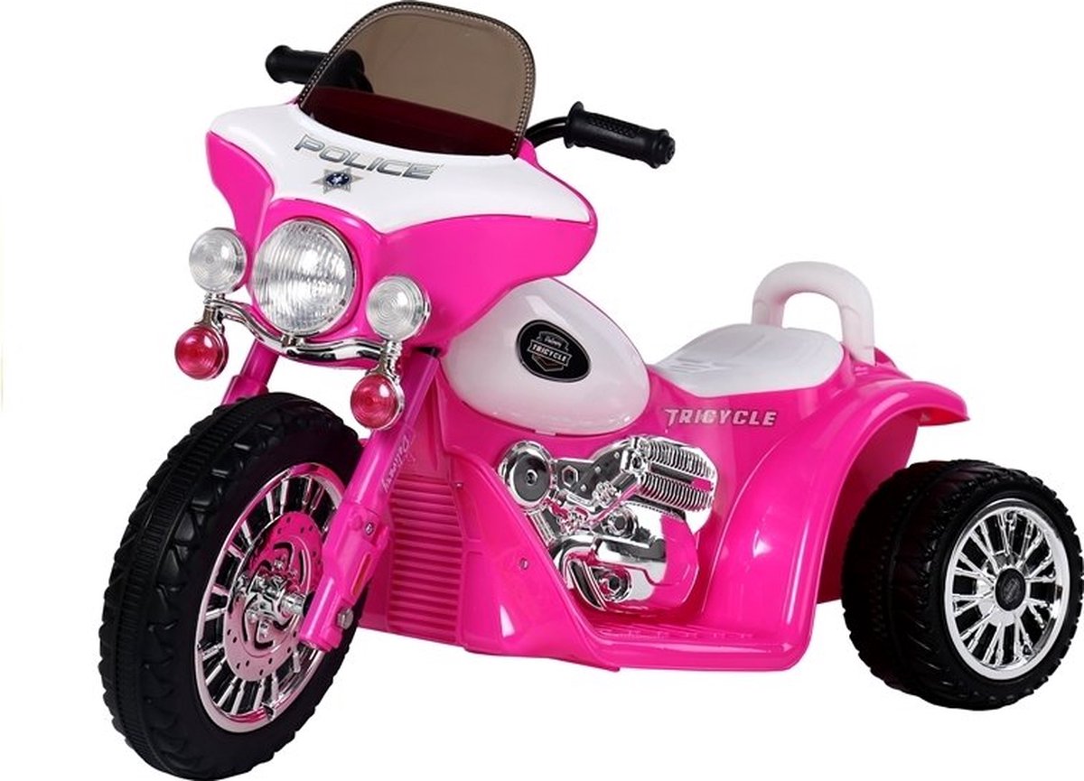 Elektrische politie chopper - trike - motor voor kinderen tot 25kg max 1-3 km/h roze - kids motor - kindermotor - politiemotor