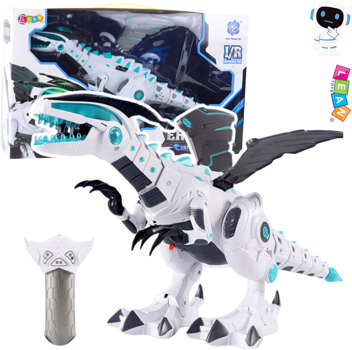 LEANTOYS RC Robot Dinosaurus met Licht en Geluid – RC Robot - Op Afstand Bestuurbare Bewegende Dino met Verhalen, LED Effecten, Geluiden, Interactief Kinderspeelgoed Jongens en Meisjes 3+ Cadeauidee Met Ebook