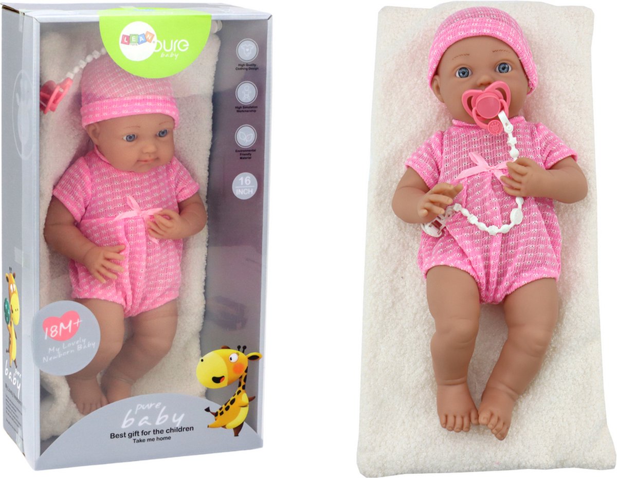 Speelgoed pop - roze outfit - 39x18x10 cm - beweegbaar