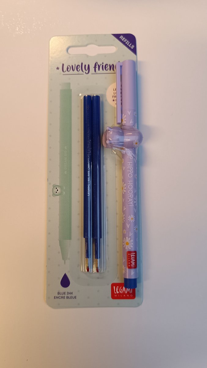 Gelpen Set Lovely Friends - Hippo + 2 Blauwe vullingen