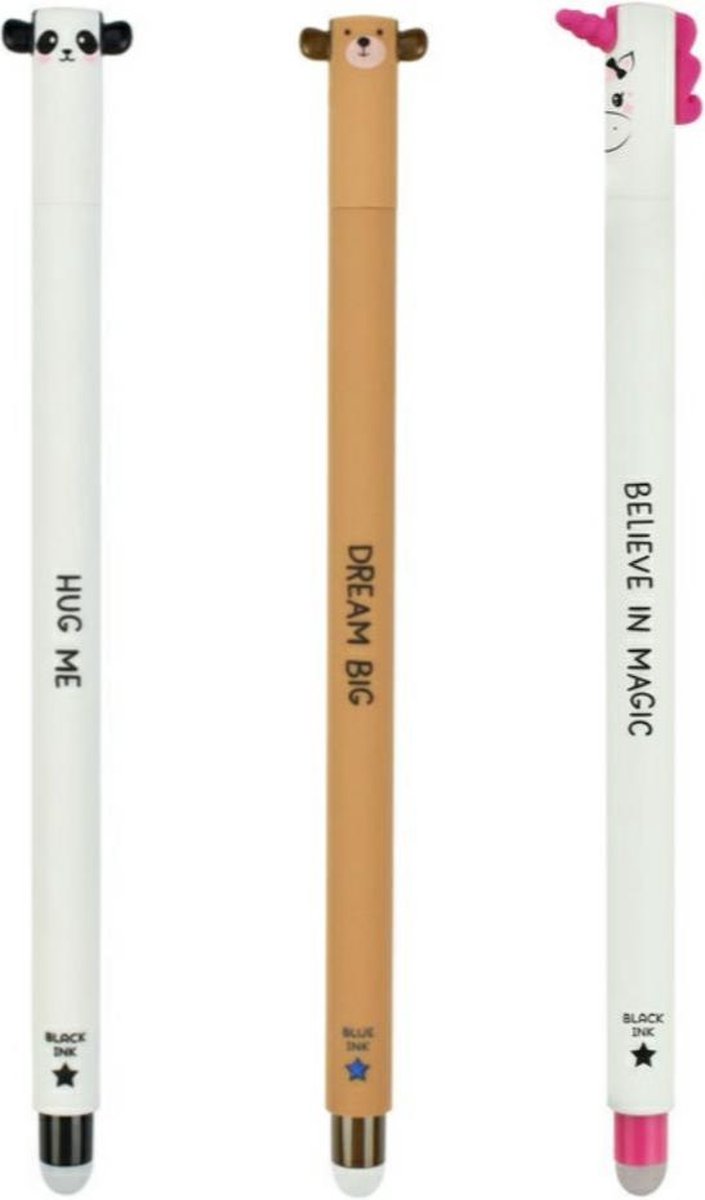 Legami - Setje van 3 uitwisbare gelpennen - Eenhoorn - Koala - Bear - Gelpen