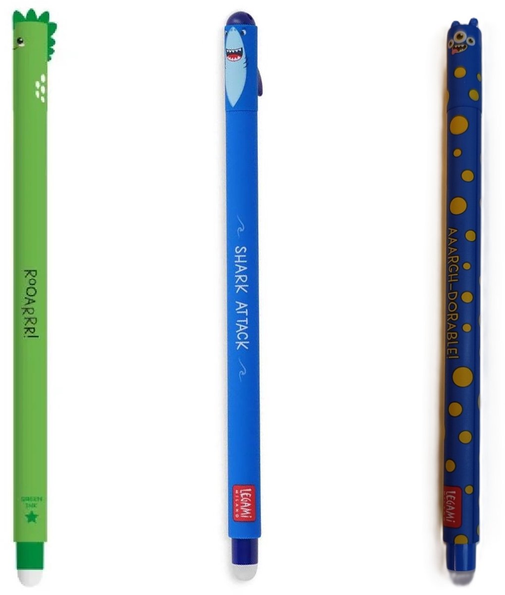 Legami - Uitwisbare Pen - Monster - Dino - Haai - 3 stuks - Navulbaar